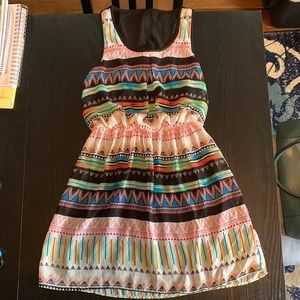 Multicolored Sun dress, tribal pattern. Size Small.